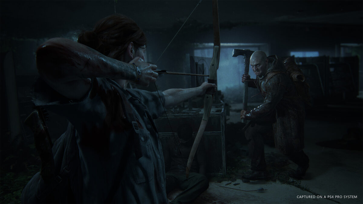 The Last of Us 2 Trailer screenshot Ellie shooting an arrow at an enemy